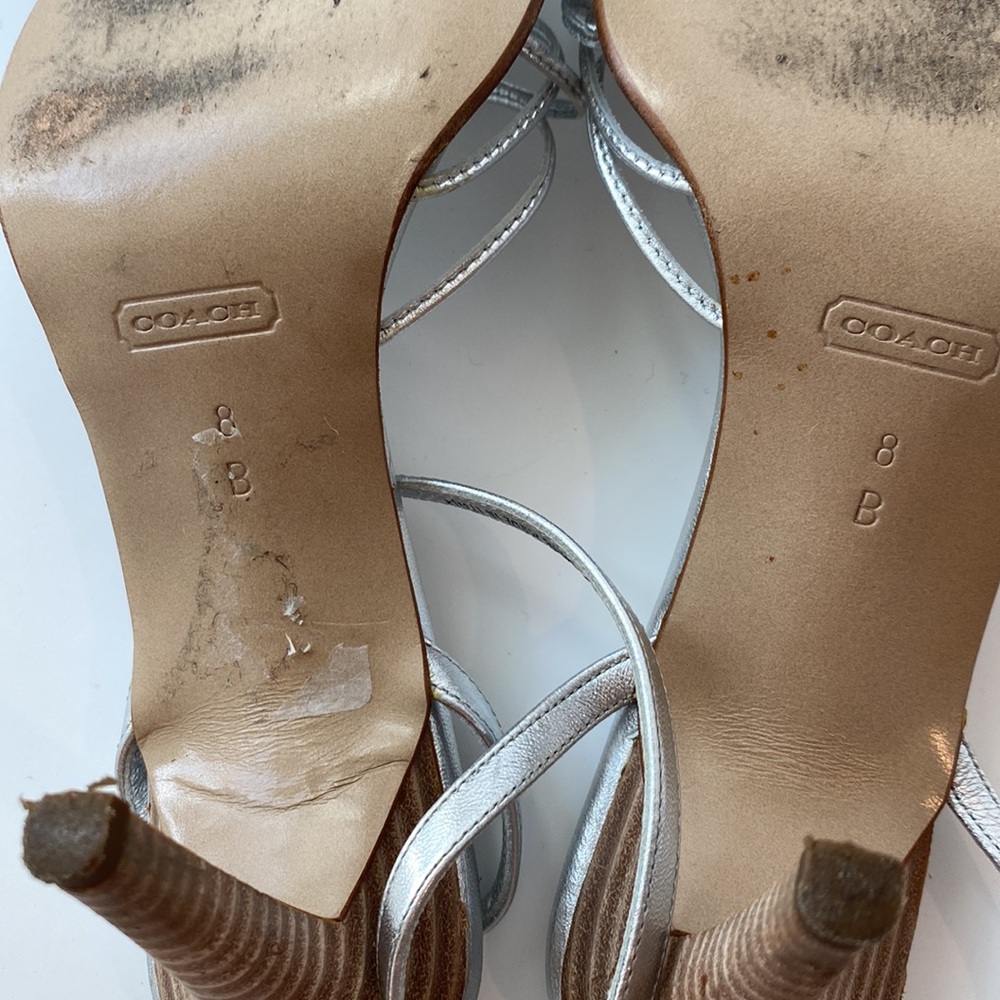 COACH Silver Strap stacked Heel Sandals - Picture 7 of 10